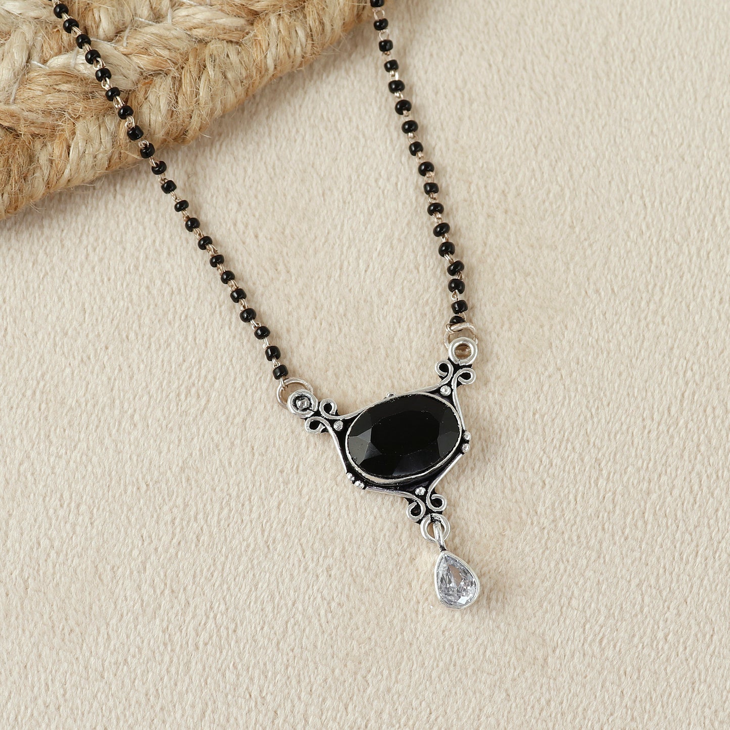 Sophisticated Cutstone Silver Mangalsutra