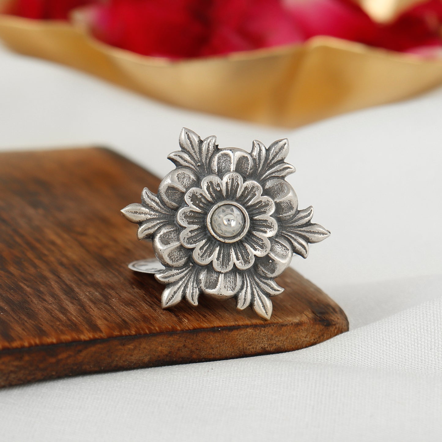 Exquisite Flower Silver Adjustable Ring