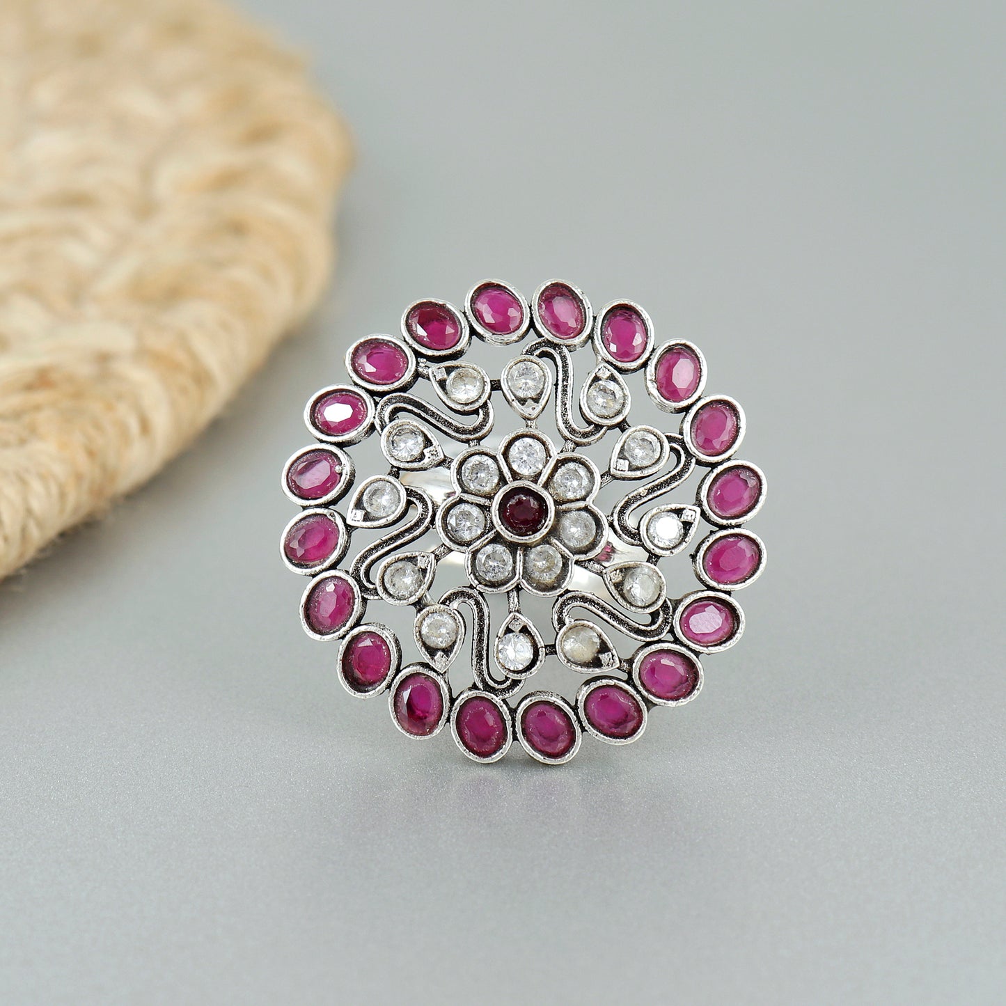 Sparkling Regal Bloom Silver Ring