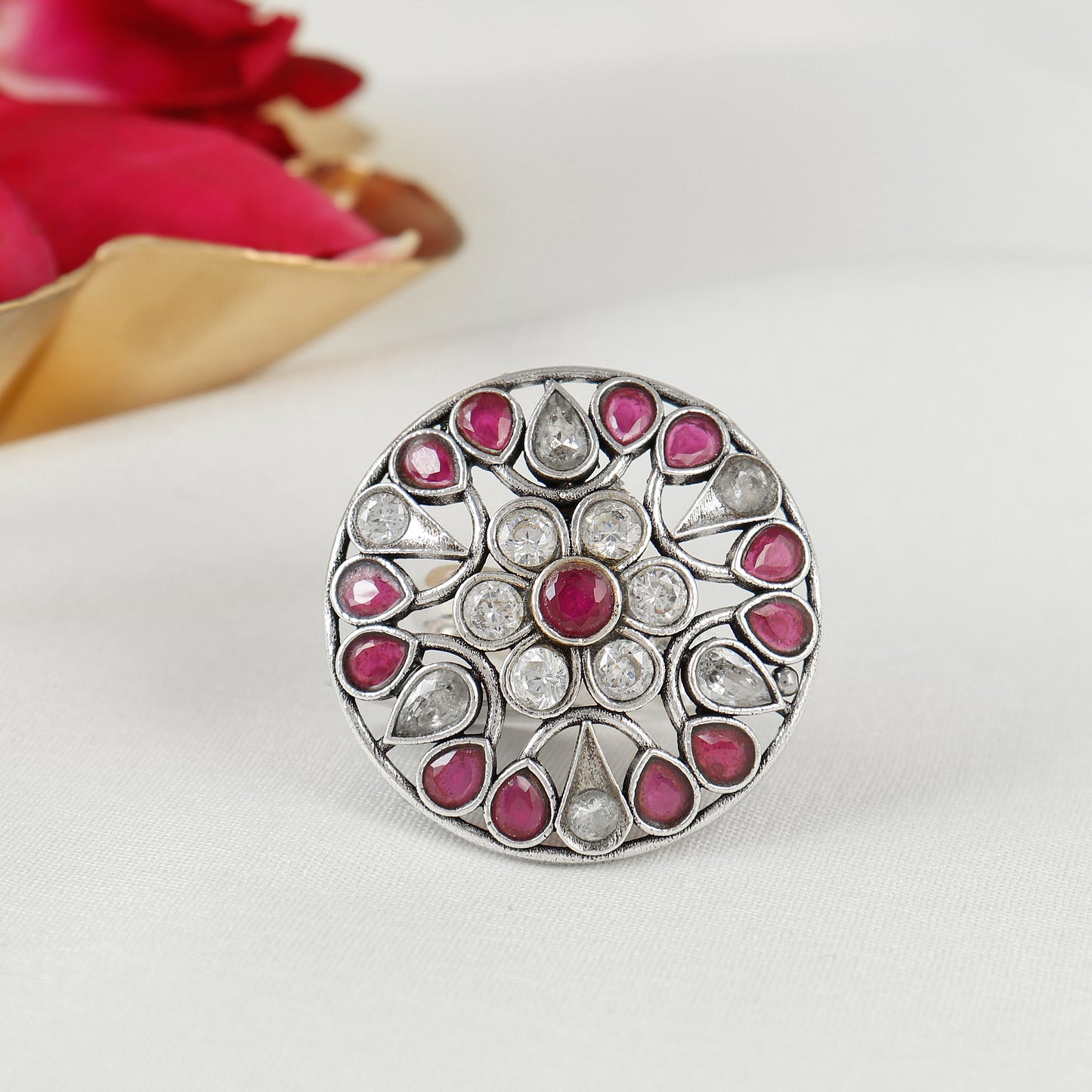 Blossom Elegance Silver Adjustable Ring