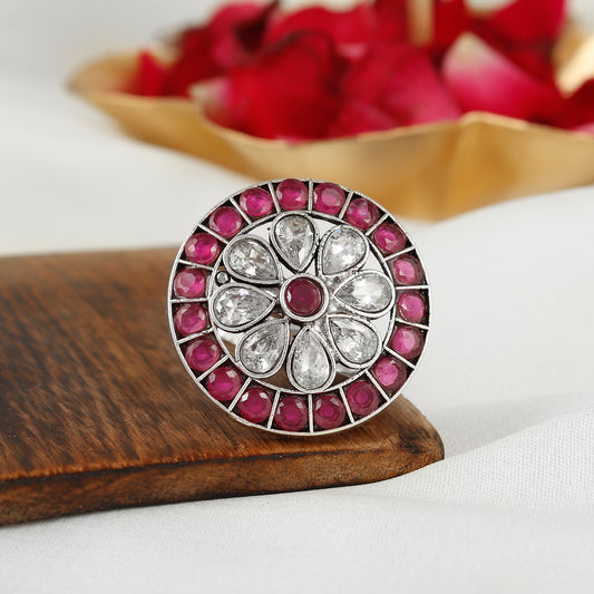 Classic Glimmer  Petal Flower Silver Ring