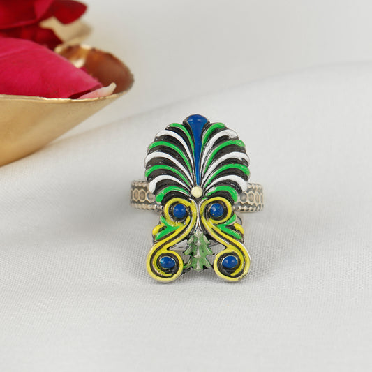 Enamel Masterpiece Silver Adjustable Ring