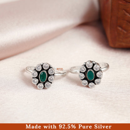Glamorous Oval Flower Silver Toe Ring