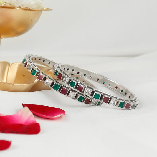 Multicolor Festive Inspired Silver Bangle