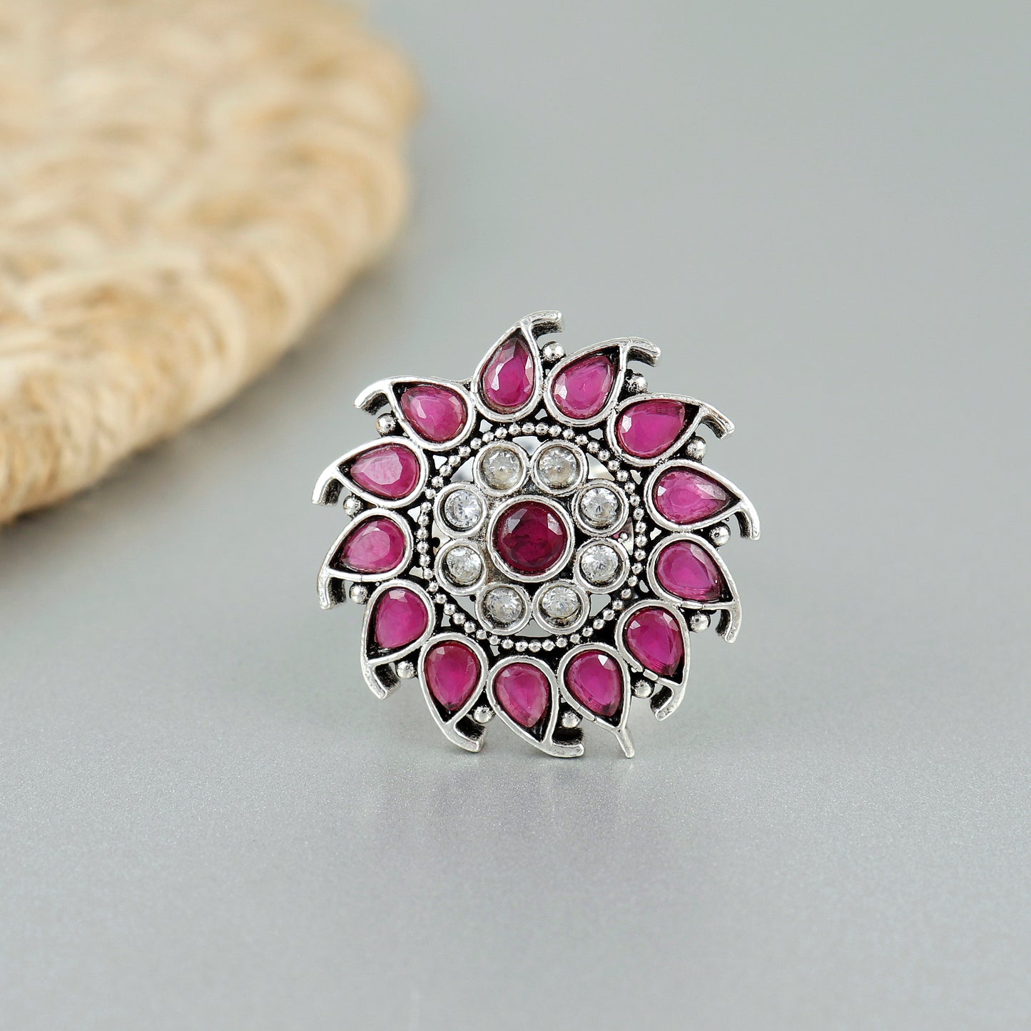 Shimmering Lotus Silver Adjustable Ring