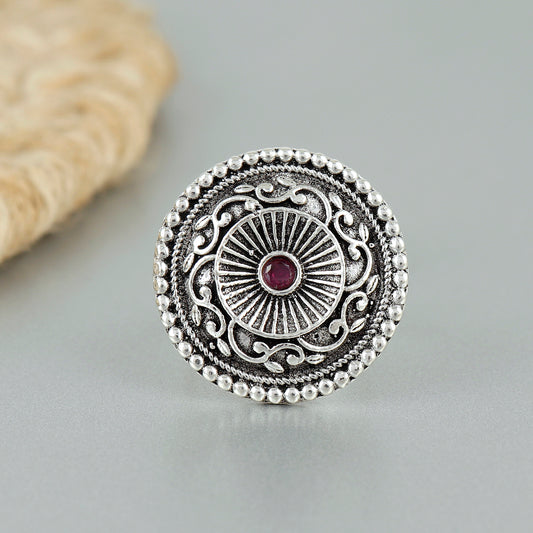 Silver Glow Kundan Adjustable Ring