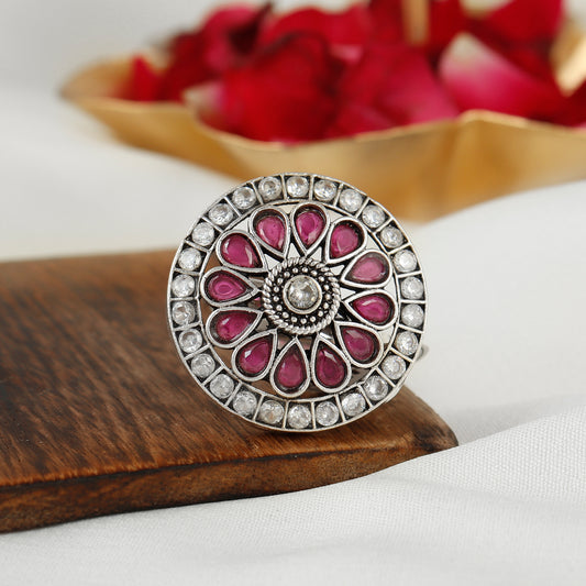 Silvery Petal Adjustable Ring