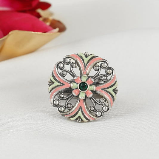 Smoky Colorful Silver Adjustable Ring