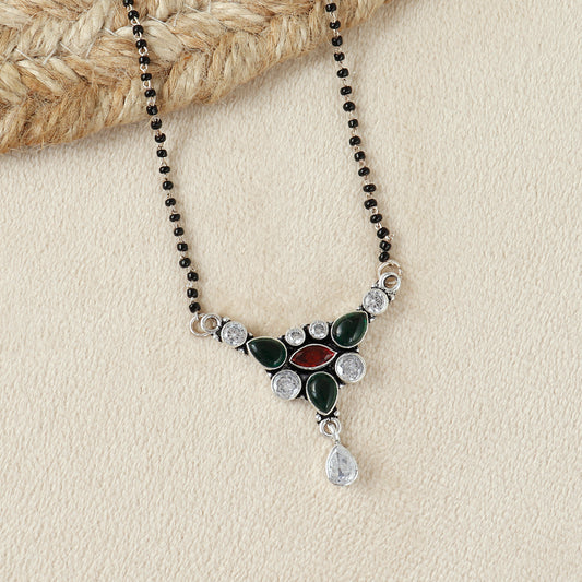 Stunning Cutstone Silver Mangalsutra