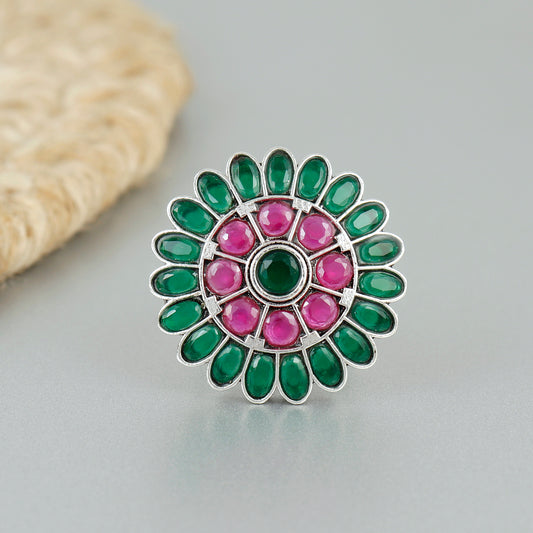 Sunflower Multicolor Silver Adjustable Ring