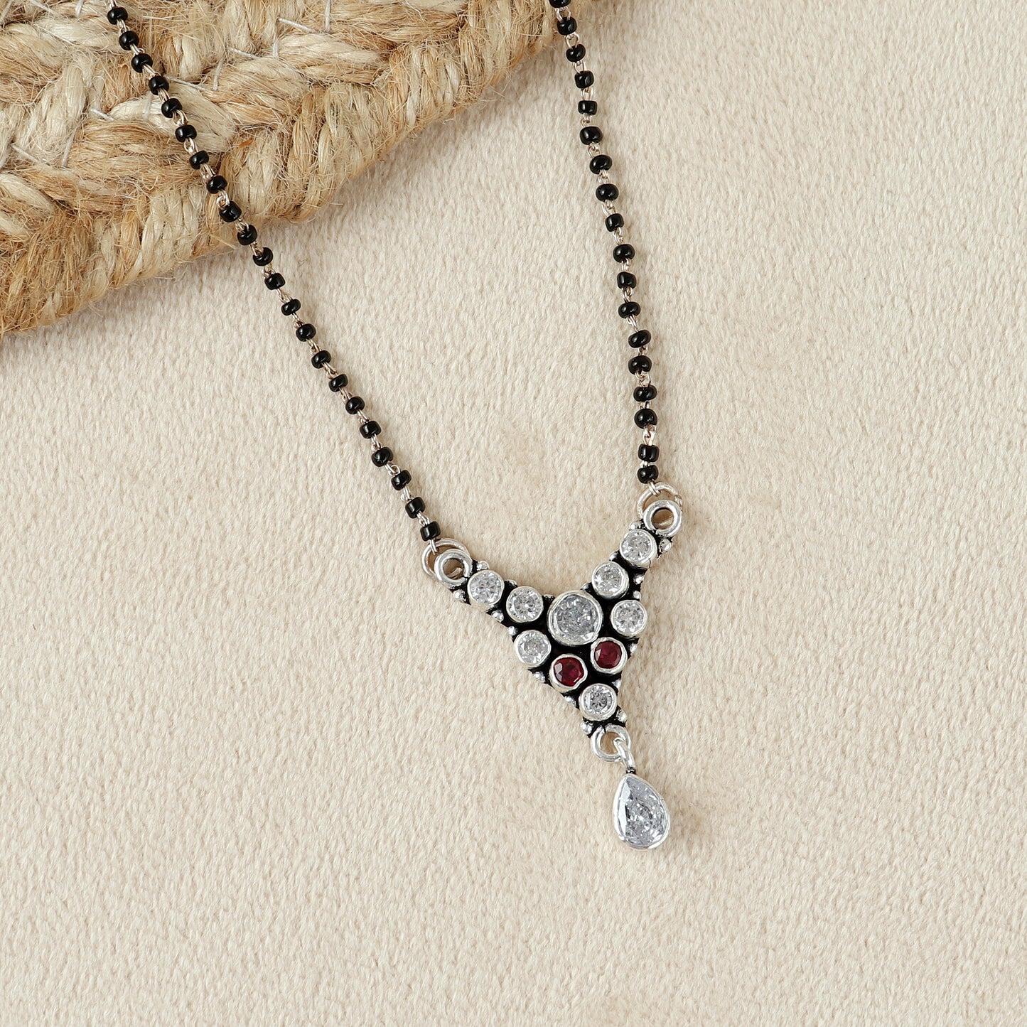 Tear Drop Cut Stone Silver Mangalsutra