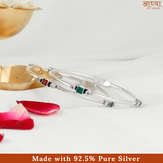 Everyday two Tone Gemstone Silver Bangle