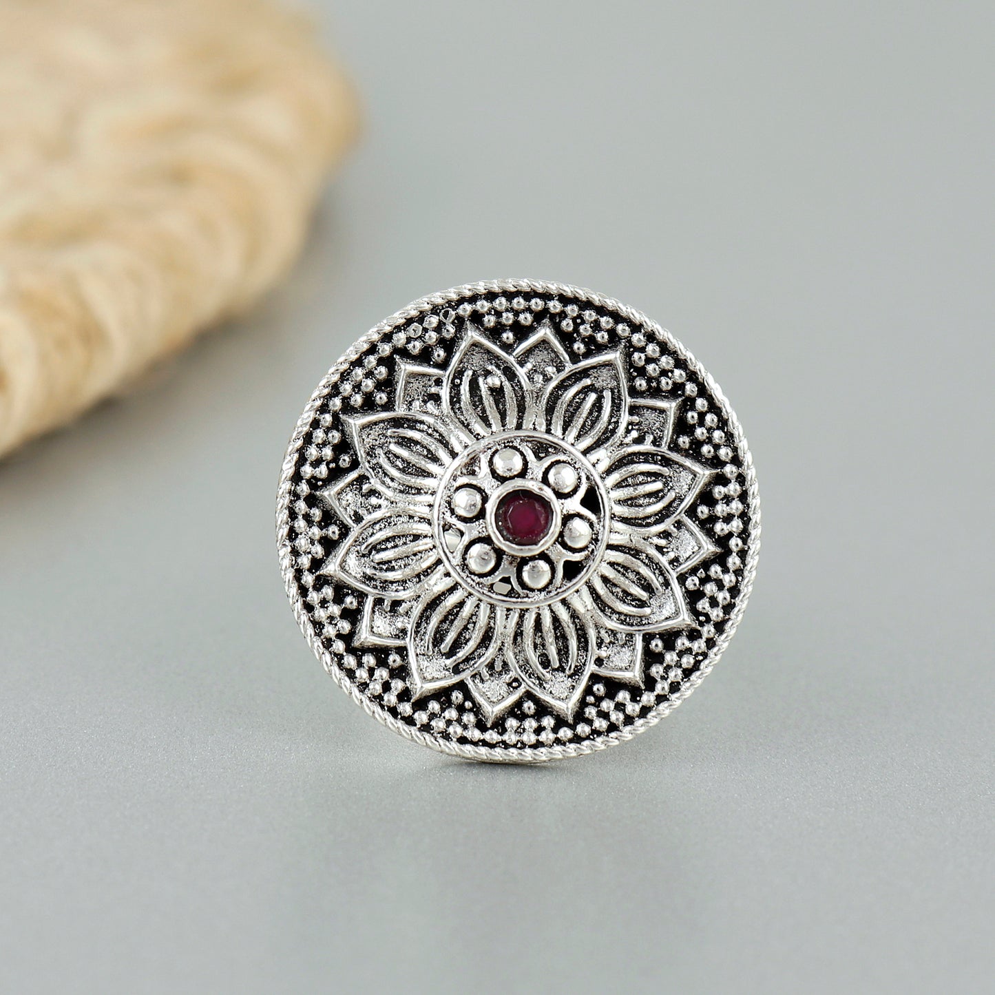 Vintage Charm KundanAdjustable Silver Ring