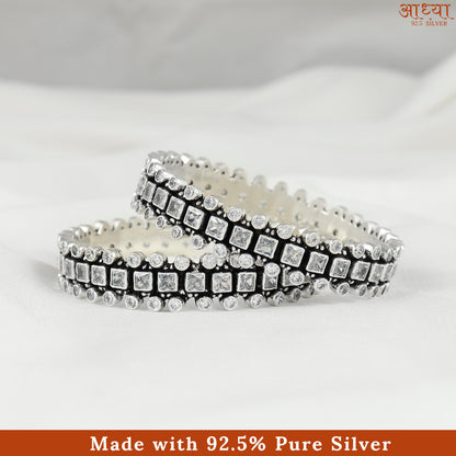 Vintage Inspired Cut Stone Silver Bangle