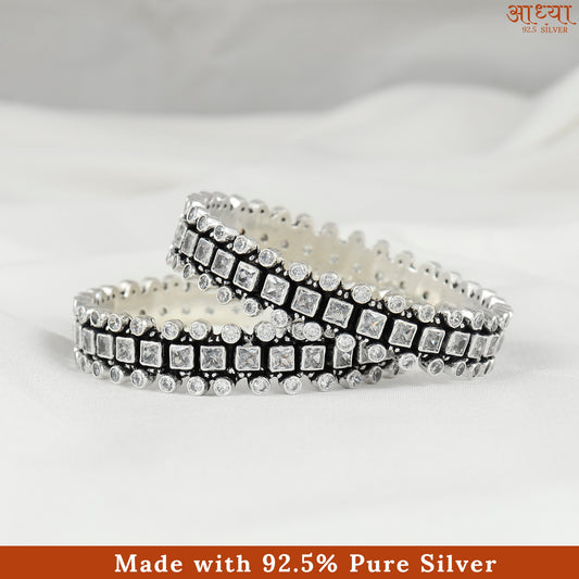 Vintage Inspired Cut Stone Silver Bangle